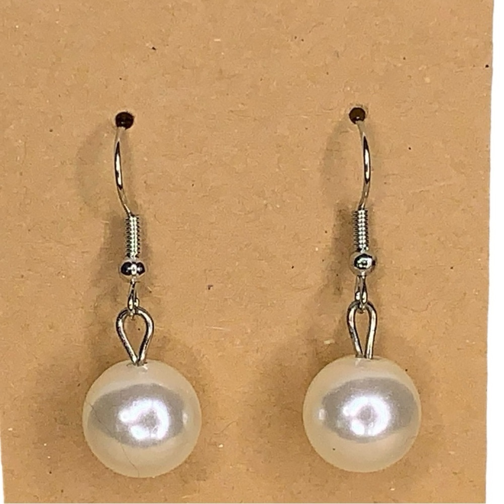Pearl Dangle Style Earrings Silver Ivory Wedding Retro Pinup Event Formal